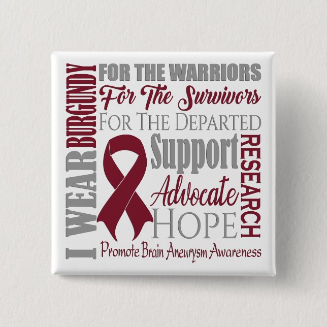 Brain Aneurysm Awareness 2 Inch Square Button (Front)