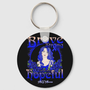 Brain Aneurysm Awareness Brave Strong Grateful Hop Keychain