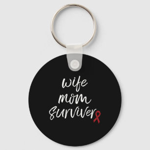 Brain Aneurysm Awareness Burgundy Ribbon Wife Mom  Keychain