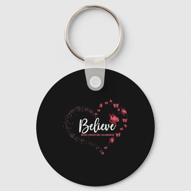 Brain Aneurysm Awareness Butterfly Believe  Keychain (Front)