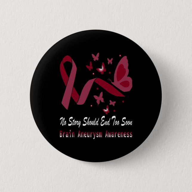 Brain Aneurysm Awareness Butterfly Burgundy Ribbon 2 Inch Round Button (Front)