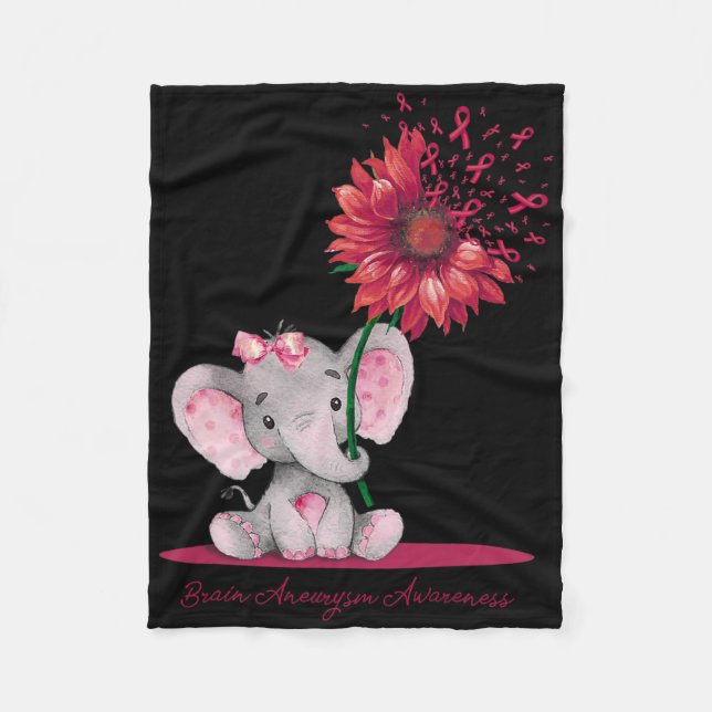 Brain Aneurysm Awareness Cute Elephant Sunflower B Fleece Blanket (Front)
