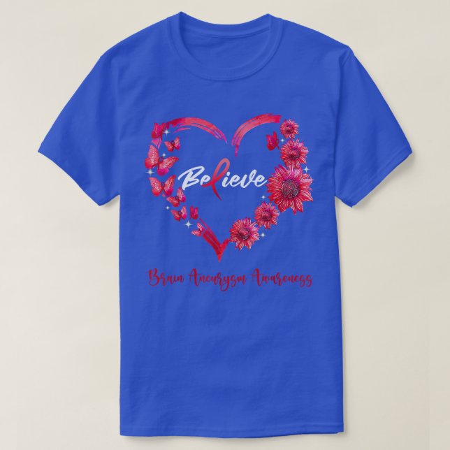 Brain Aneurysm Awareness Heart Butterfly Sunflower T-Shirt (Design Front)