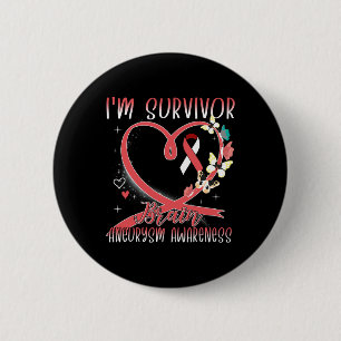 Brain Aneurysm Awareness I'm Survivor Heart Ribbon 2 Inch Round Button