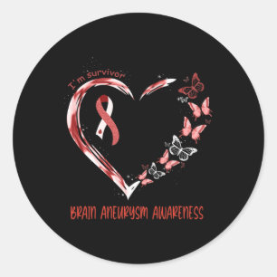 Brain Aneurysm Awareness I'm Survivor Heart Ribbon Classic Round Sticker