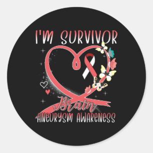 Brain Aneurysm Awareness I'm Survivor Heart Ribbon Classic Round Sticker