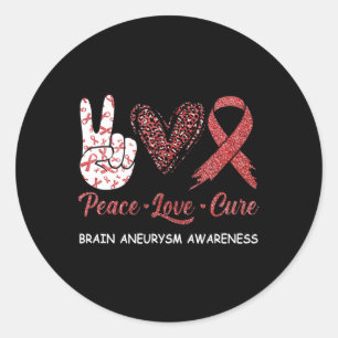 Brain Aneurysm Awareness Peace Love Cure Leopard 1 Classic Round Sticker