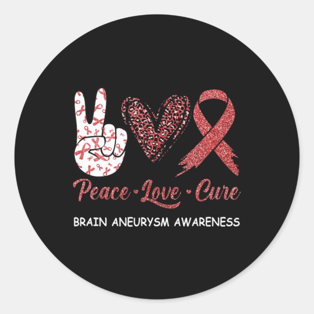 Brain Aneurysm Awareness Peace Love Cure Leopard 1 Classic Round Sticker (Front)