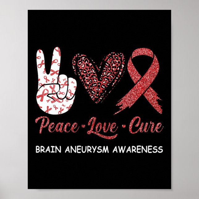 Brain Aneurysm Awareness Peace Love Cure Leopard 1 Poster (Front)
