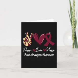 Brain Aneurysm Awareness Peace Love Hope Burgundy  Card