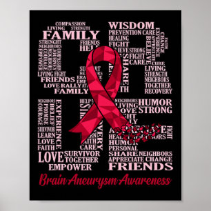Brain Aneurysm Awareness Ribbon Month Support Grap Poster