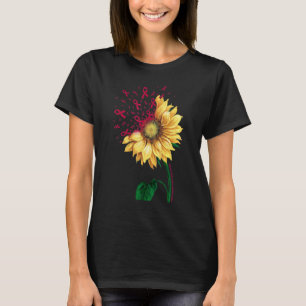 Brain Aneurysm Awareness Sunflower Burgundy Ribbon T-Shirt