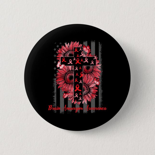 Brain Aneurysm Awareness Sunflower Warrior Support 2 Inch Round Button (Front)