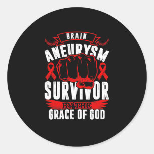 Brain Aneurysm Awareness Survivor By God Grace Red Classic Round Sticker