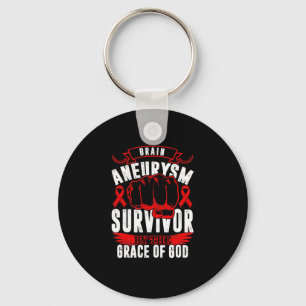 Brain Aneurysm Awareness Survivor By God Grace Red Keychain