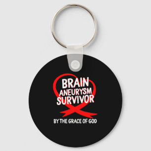 Brain Aneurysm Awareness Survivor By God Grace Red Keychain