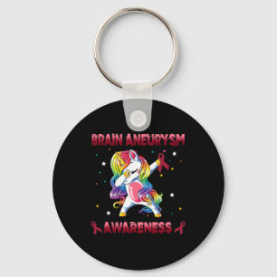 Brain Aneurysm Awareness Unicorn Dabbing Burgundy Keychain