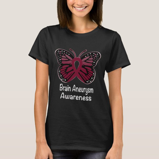 Brain Aneurysm Awareness Warrior Support Burgundy  T-Shirt (Front)