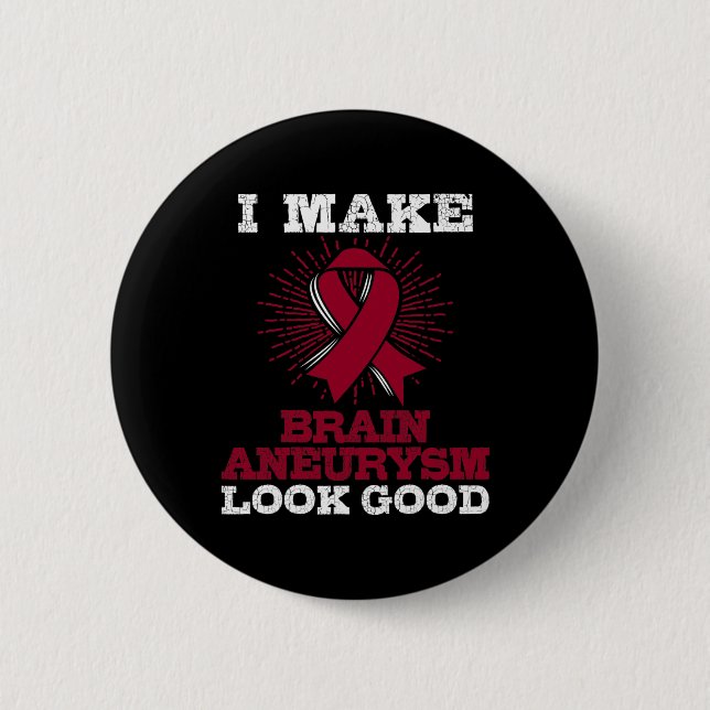 Brain Aneurysm  Burgundy Awareness Ribbon 2 Inch Round Button (Front)