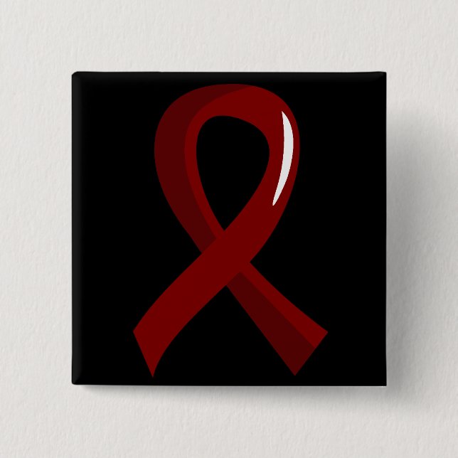 Brain Aneurysm Burgundy Ribbon 3 2 Inch Square Button (Front)