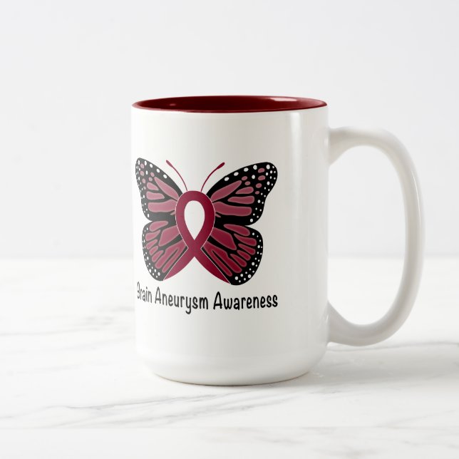 Brain Aneurysm Butterfly Awareness Ribbon Two-Tone Coffee Mug (Right)
