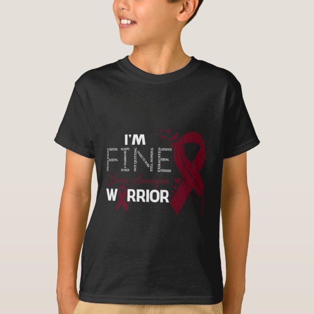Brain Aneurysm Warrior I'm Fine Feather  T-Shirt (Front)