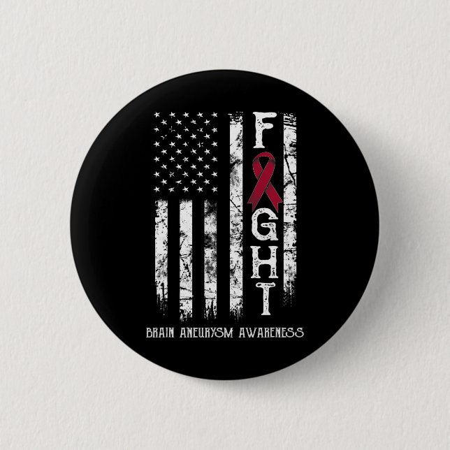 Brain Aneurysm Warrior Us Flag  2 Inch Round Button (Front)