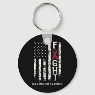 Brain Aneurysm Warrior Us Flag Keychain