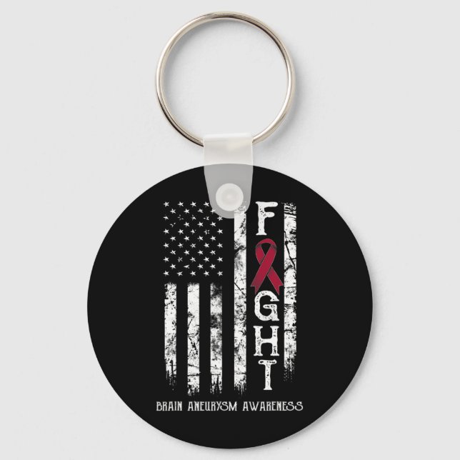 Brain Aneurysm Warrior Us Flag  Keychain (Front)
