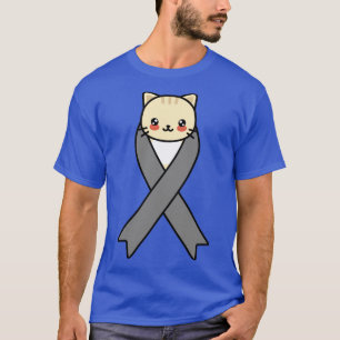 Brain Cancer Awareness Kawaii Cat Grey Ribbon Gift T-Shirt
