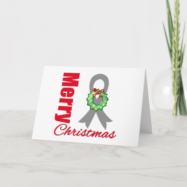 Brain Cancer Awareness Merry Christmas Ribbon Holiday Card (Front)