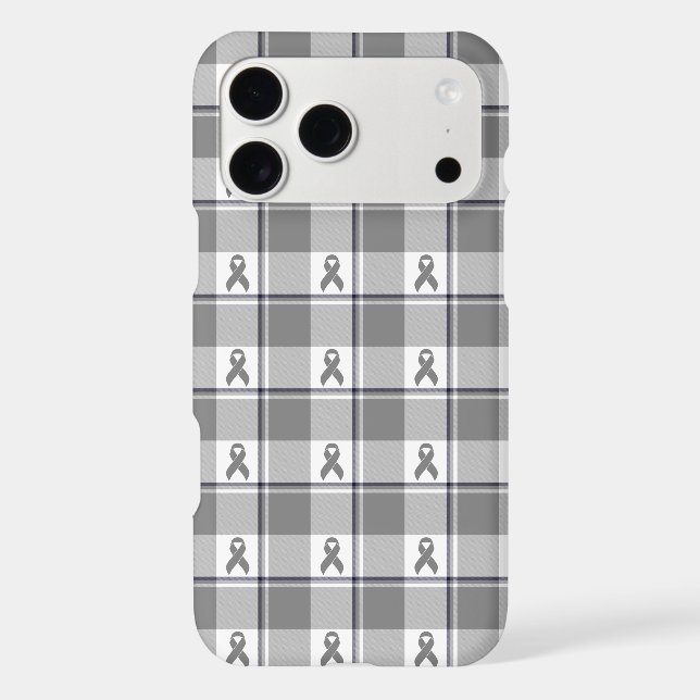 Brain Cancer Awareness Plaid Gray Ribbon (Back)