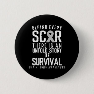 Brain Cancer Awareness Survivor Grey Ribbon Brain 2 Inch Round Button