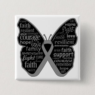 Brain Cancer Butterfly Collage of Words 2 Inch Square Button