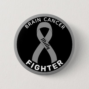 Brain Cancer Fighter Ribbon Black Button