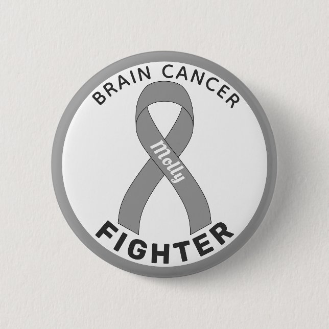 Brain Cancer Fighter Ribbon White Button (Front)