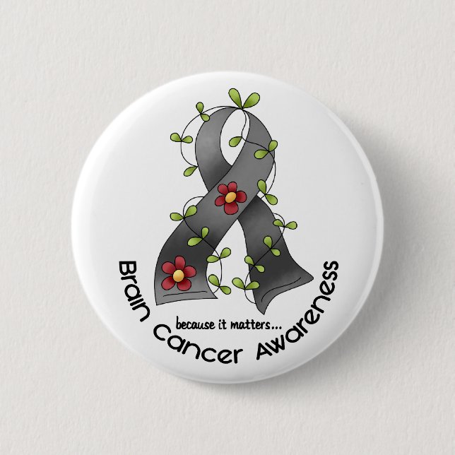 Brain Cancer FLOWER RIBBON 1 2 Inch Round Button (Front)