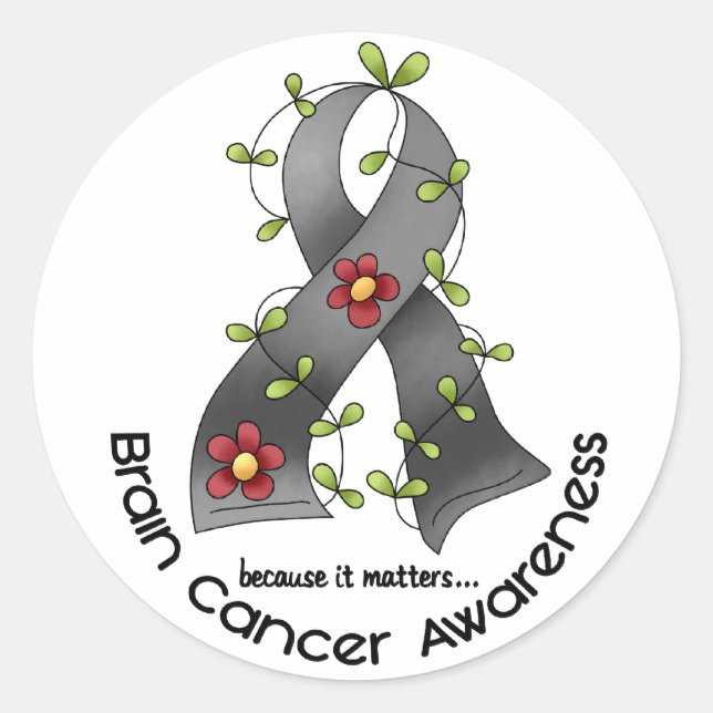 Brain Cancer FLOWER RIBBON 1 Classic Round Sticker (Front)