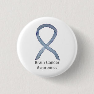 Brain Cancer Grey Awareness Ribbon Button Pin