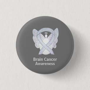 Brain Cancer Grey Awareness Ribbon Custom Button
