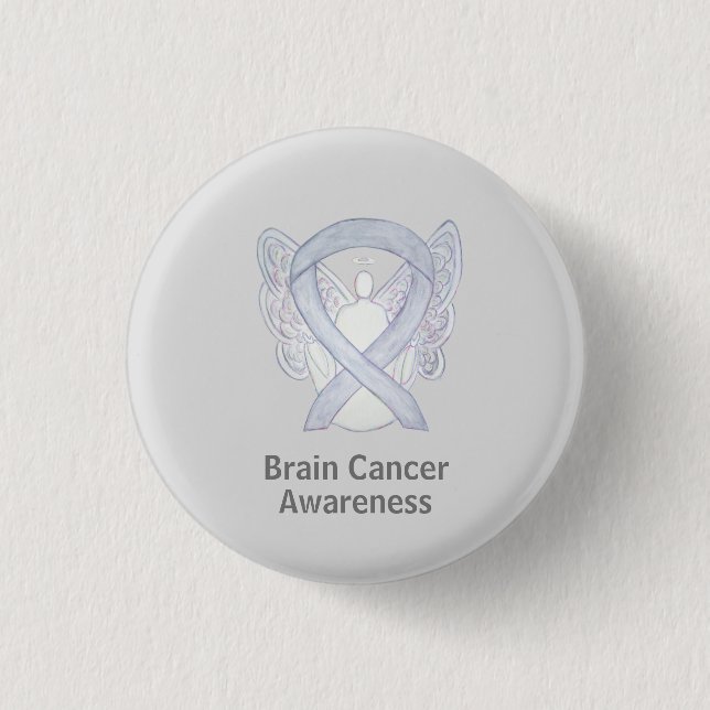 Brain Cancer Grey Awareness Ribbon Custom Buttons (Front)