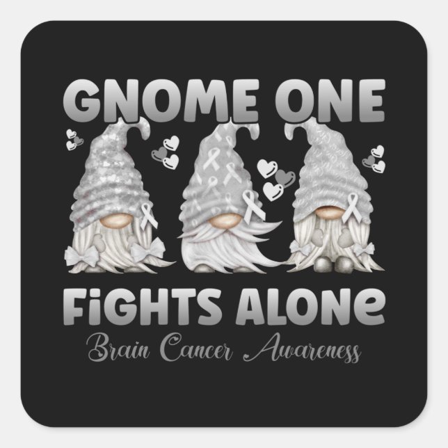 Brain Cancer Grey Ribbon Gnome Square Sticker (Front)