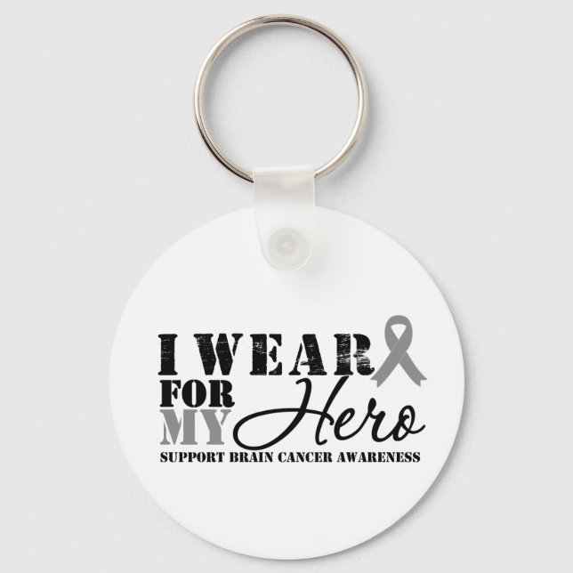 Brain Cancer Hero Gray Ribbon Keychain (Front)