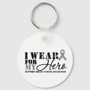 Brain Cancer Hero Grey Ribbon Keychain