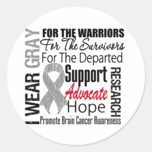 Brain Cancer I Wear Grey Ribbon TRIBUTE Classic Round Sticker