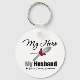 Brain Cancer My Hero My Husband Keychain