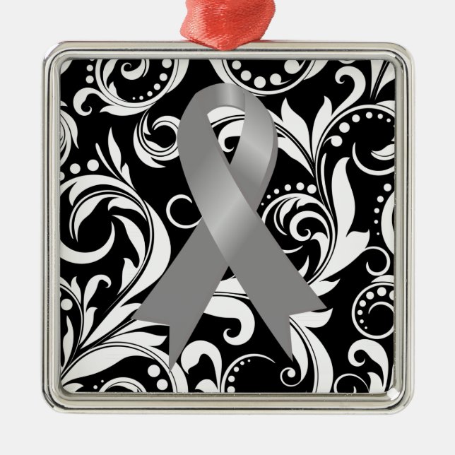 Brain Cancer Ribbon Deco Noir Metal Ornament (Front)