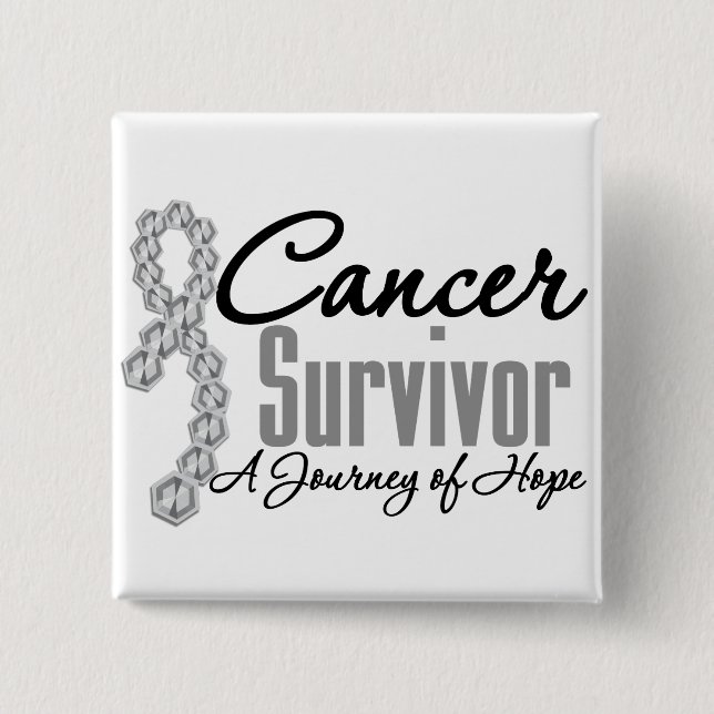 Brain Cancer Survivor Awareness Journey Ribbon 2 Inch Square Button (Front)