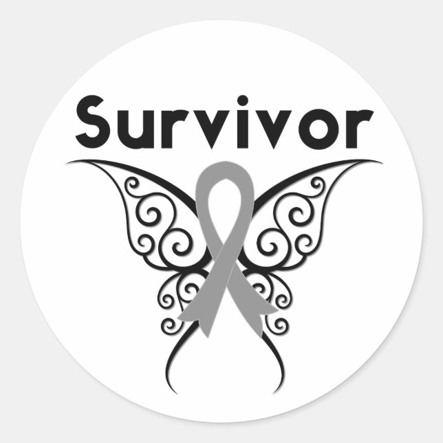 Brain Cancer Survivor Tribal Butterfly Classic Round Sticker (Front)