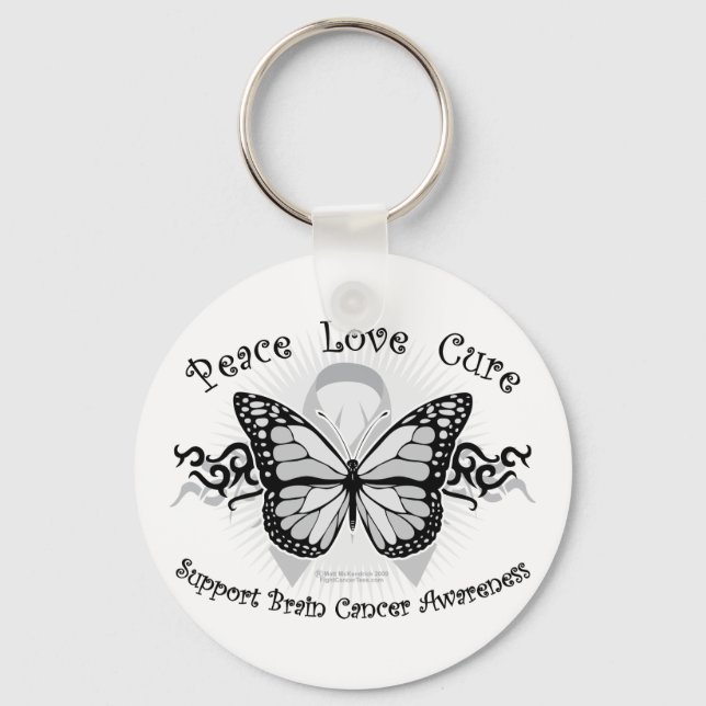 Brain Cancer Tribal Butterfly Keychain (Front)